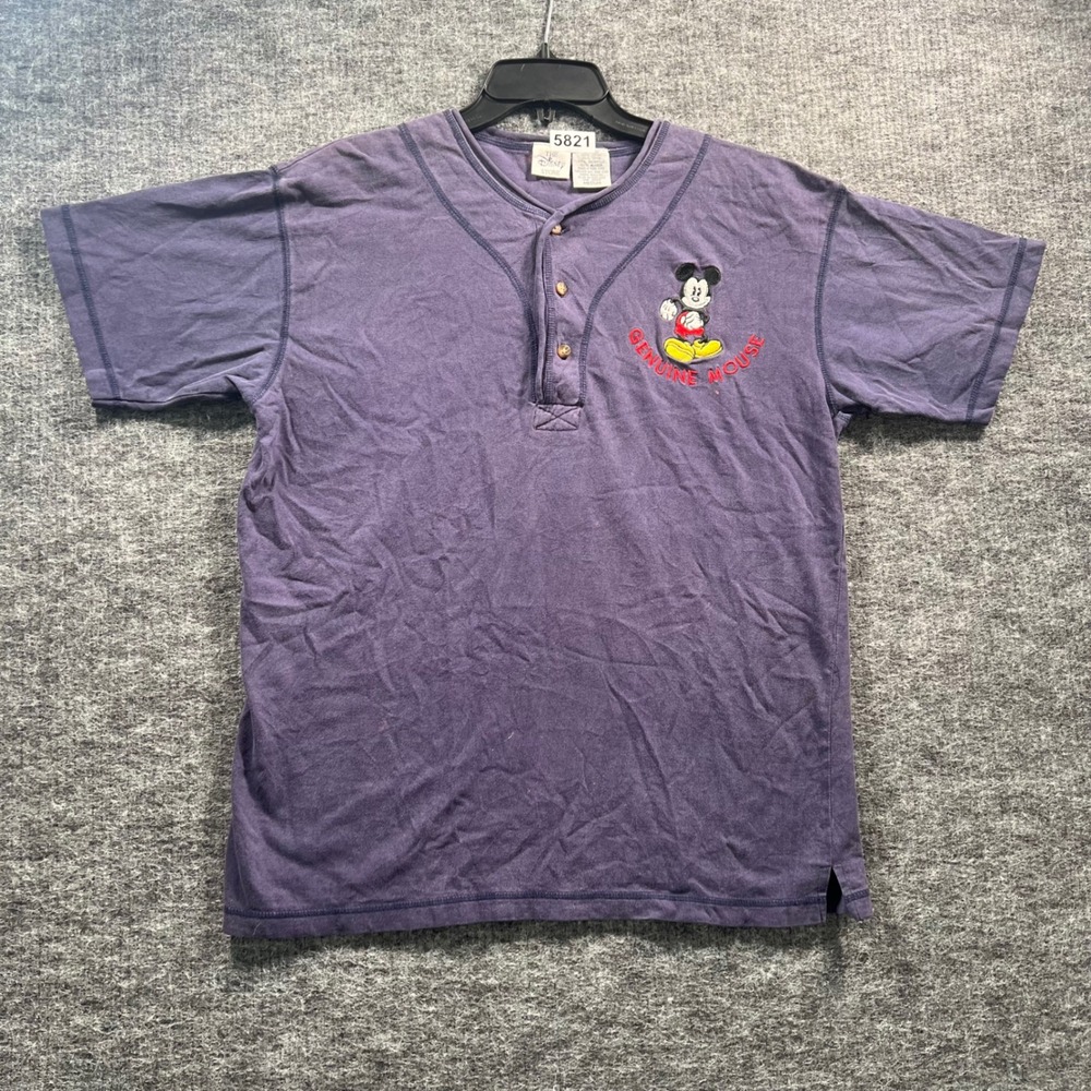 Vintage The Disney Store Mickey Mouse Henley Shirt Purple Medium 90s Hong Kong